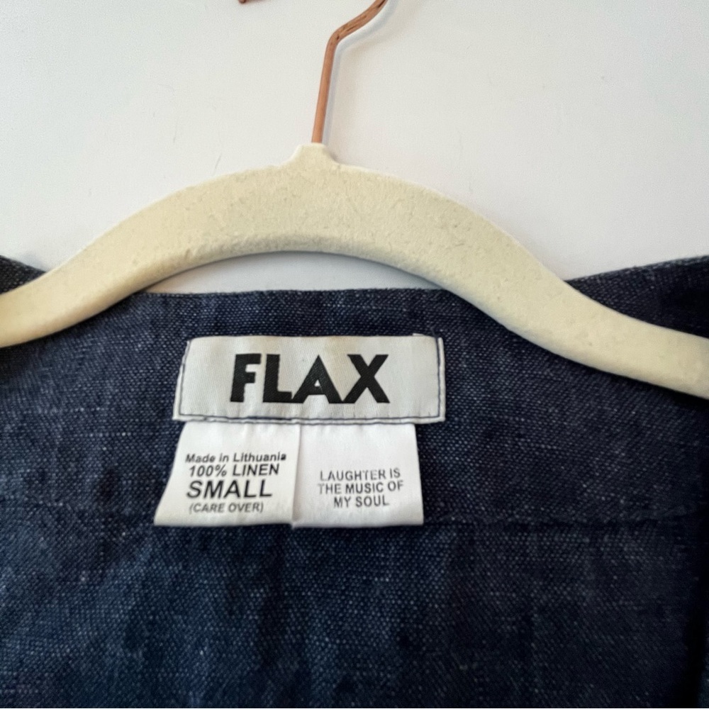 Flax Blue Gray Button 100% Linen Blazer Collarless Design Size Small - Picture 3 of 7